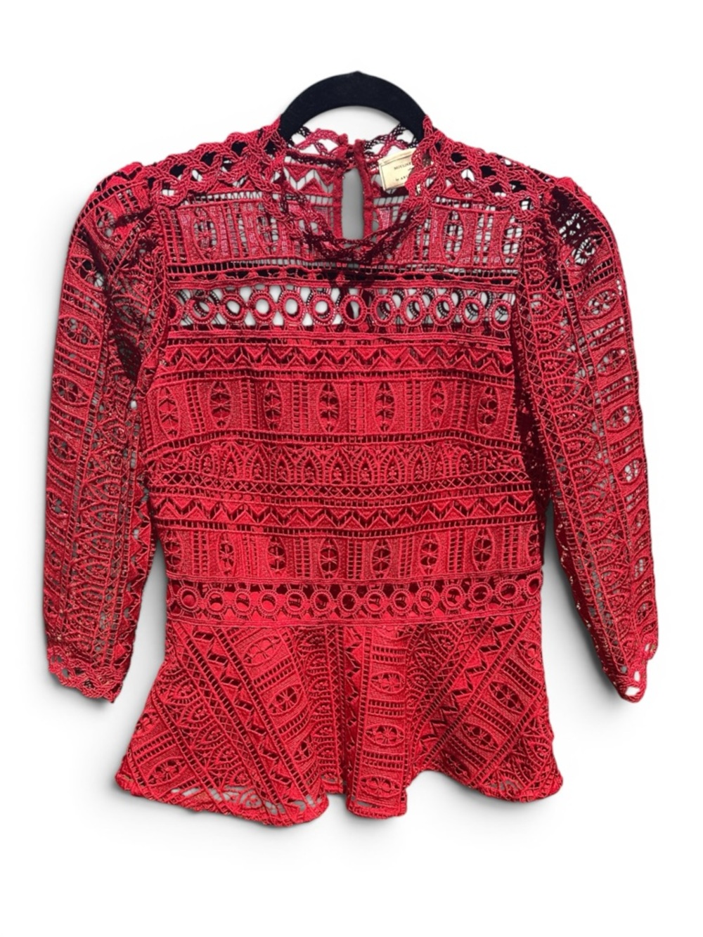 Red Crochet Lace Peplum Top from Anthropologie- Moulinette Soeurs collection-EUC